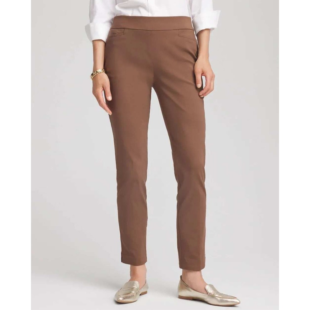 Chicos Brigitte Pull On Slim Leg Pants Brown Ankle Trousers 00R US 2R